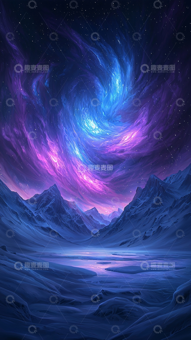 高清大图下载【趣麦麦图】梦幻星空下的雪山峡谷