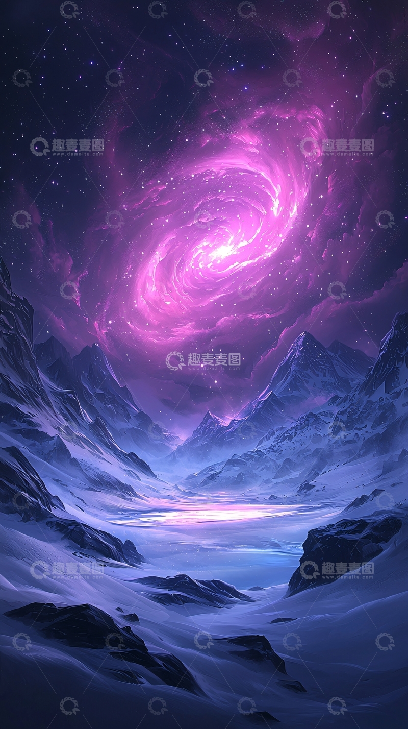 高清大图下载【趣麦麦图】梦幻星空下的雪山奇景