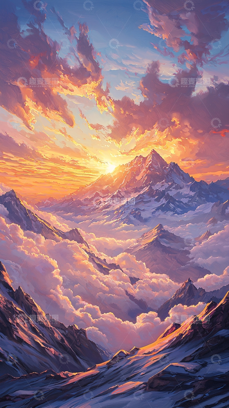 高清大图下载【趣麦麦图】雪山日出风景画