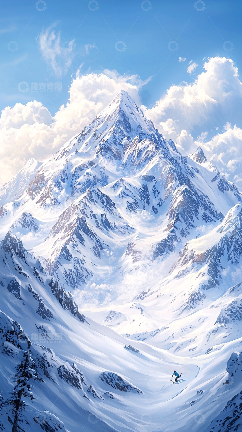 高清大图下载【趣麦麦图】雪山滑雪风景图