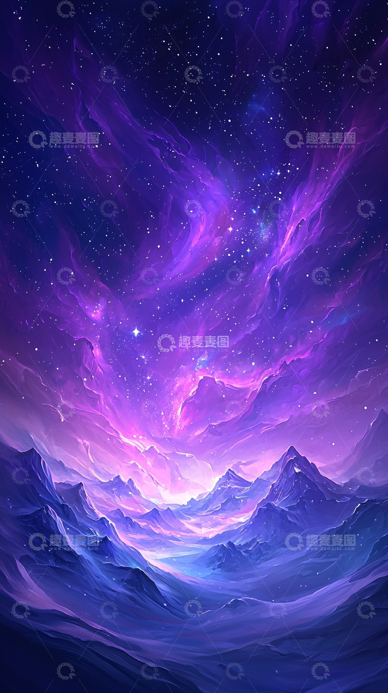 高清大图下载【趣麦麦图】梦幻星空下的山脉风景