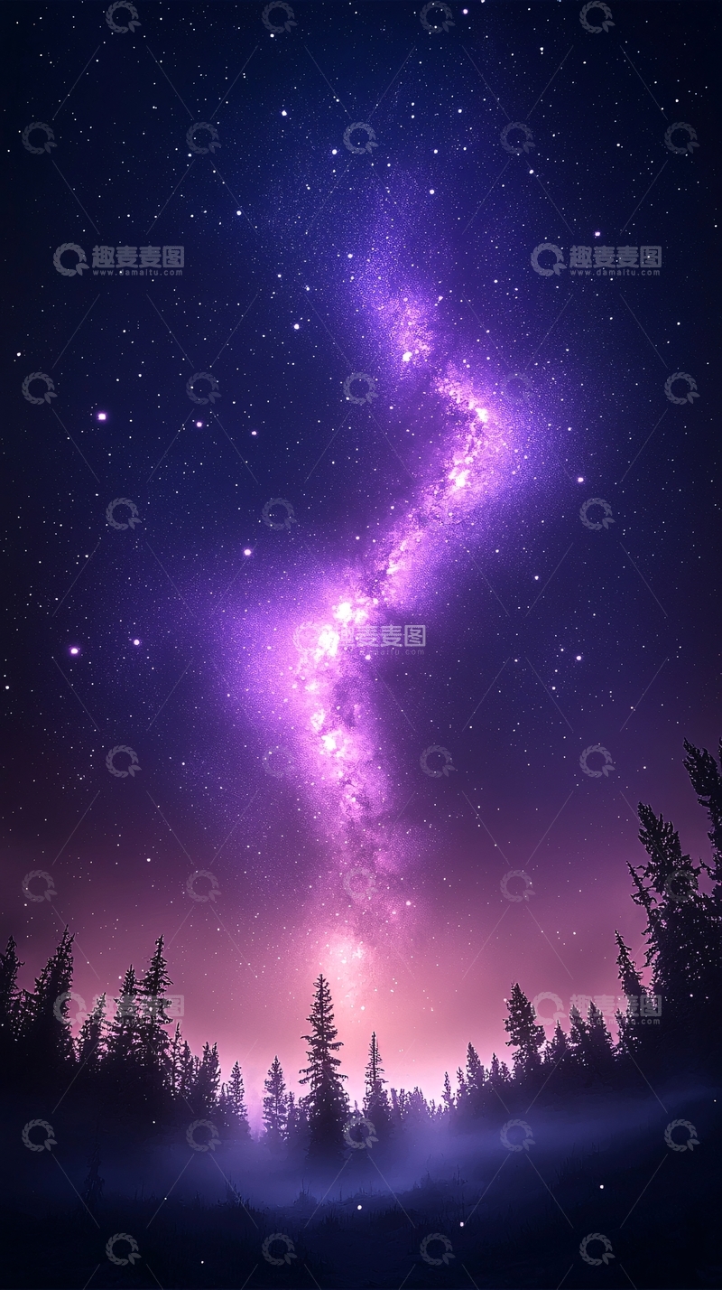 高清大图下载【趣麦麦图】夜空下的银河与森林