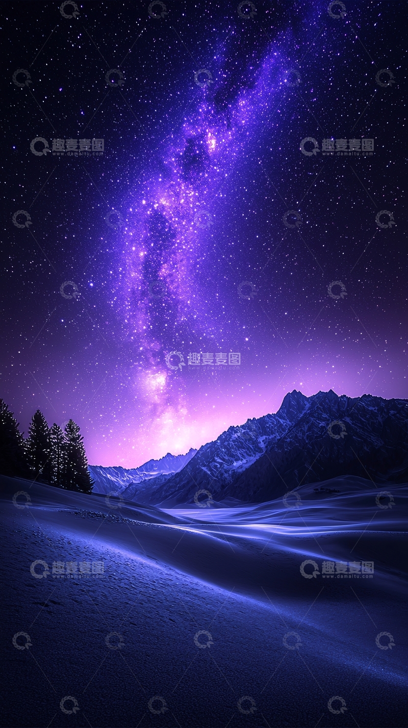 高清大图下载【趣麦麦图】雪山星空夜景