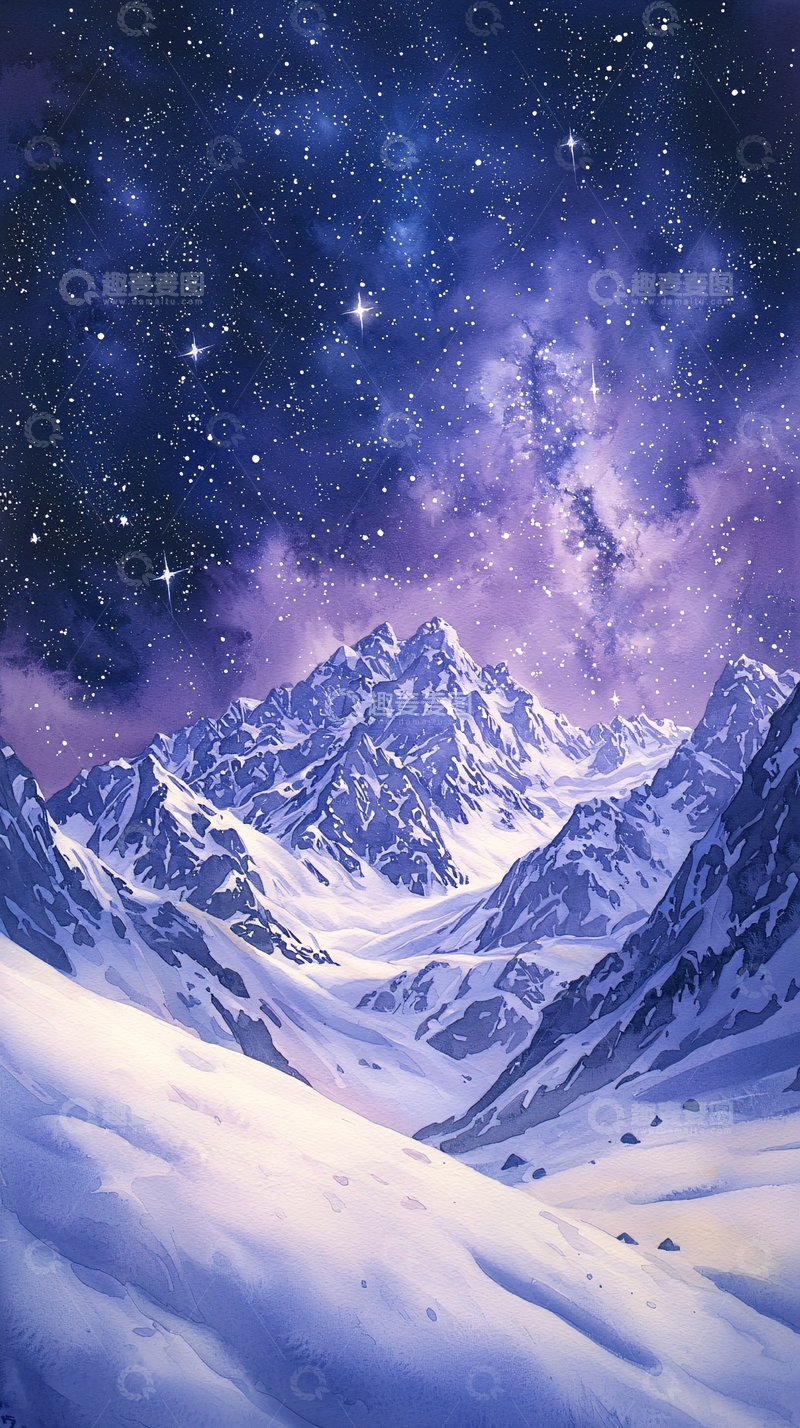 高清大图下载【趣麦麦图】雪山星空夜景