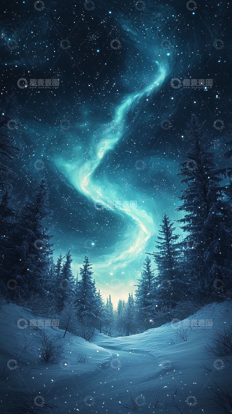 高清大图下载【趣麦麦图】冬夜森林星河