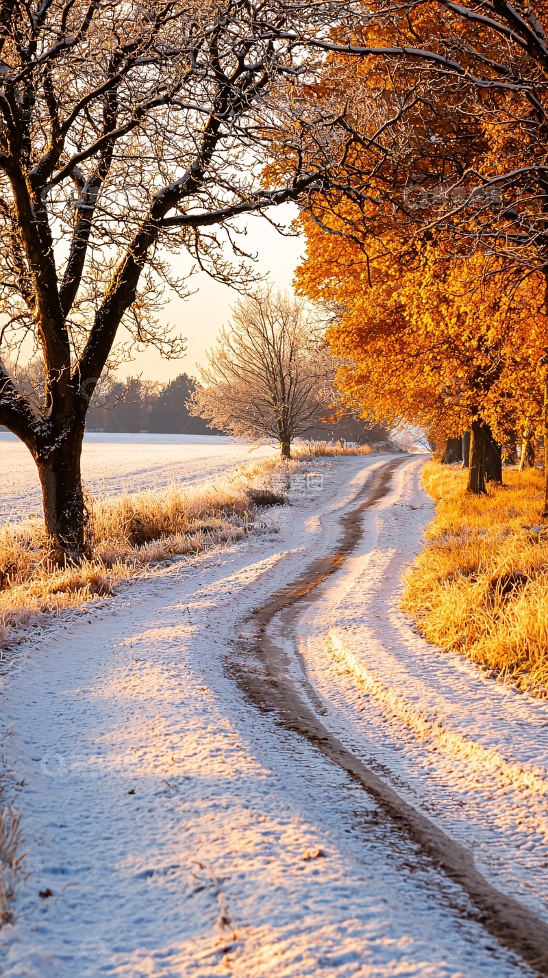 高清大图下载【趣麦麦图】冬日雪地小路风景