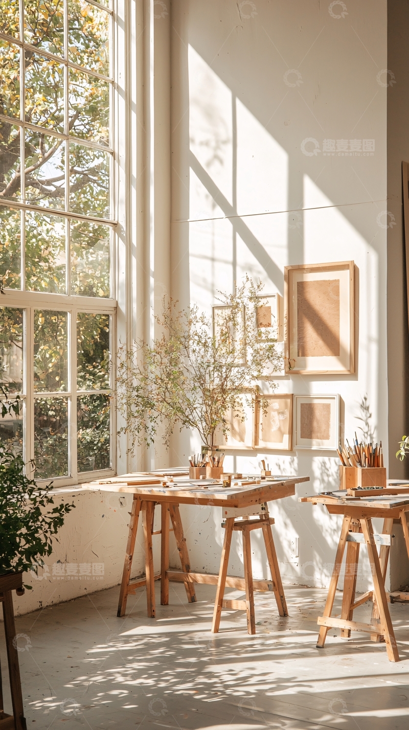 高清大图下载【趣麦麦图】阳光洒满工作室艺术创作场景