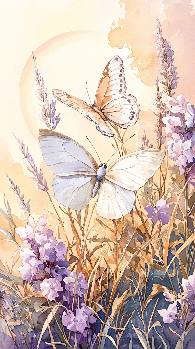高清大图下载【趣麦麦图】蝴蝶与薰衣草的梦幻花园
