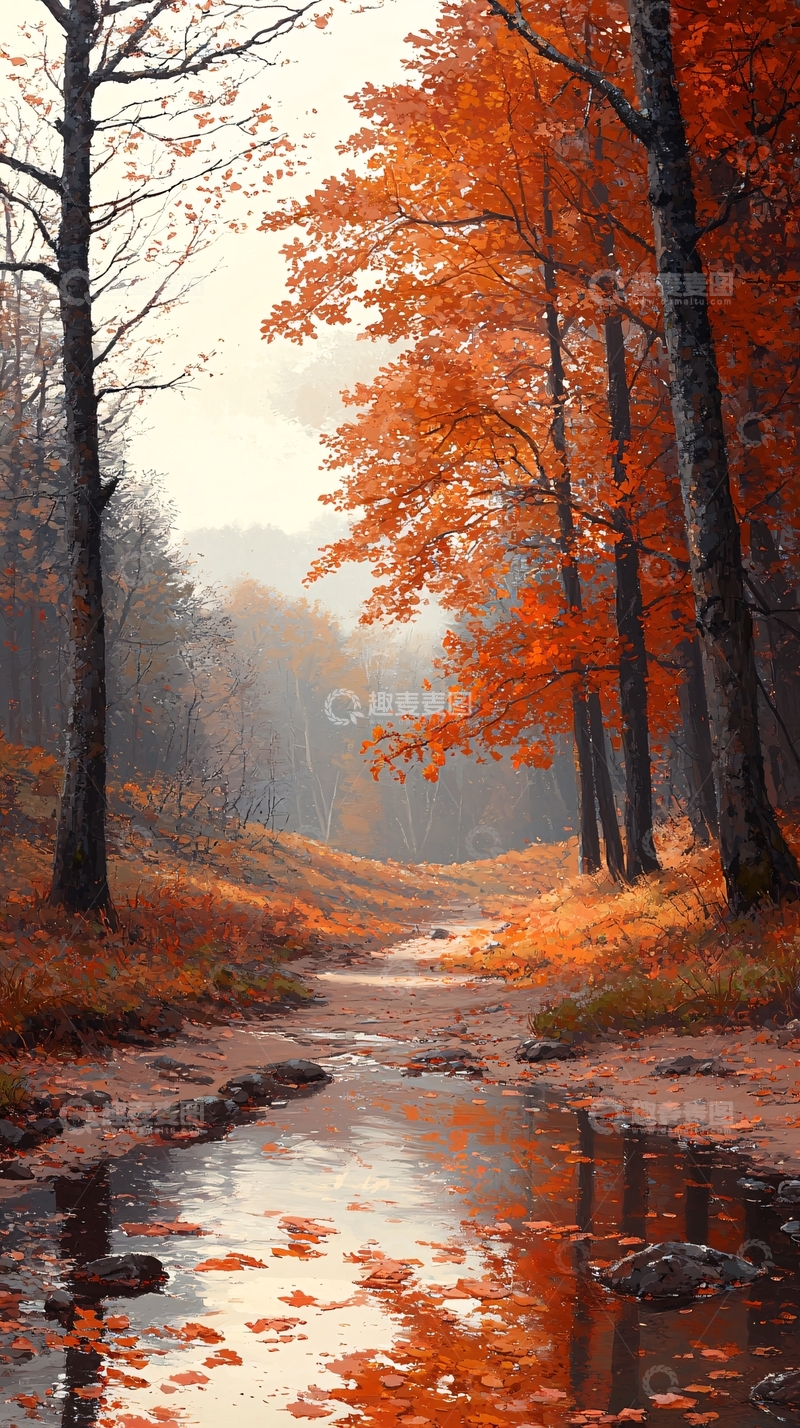高清大图下载【趣麦麦图】秋日森林小溪风景
