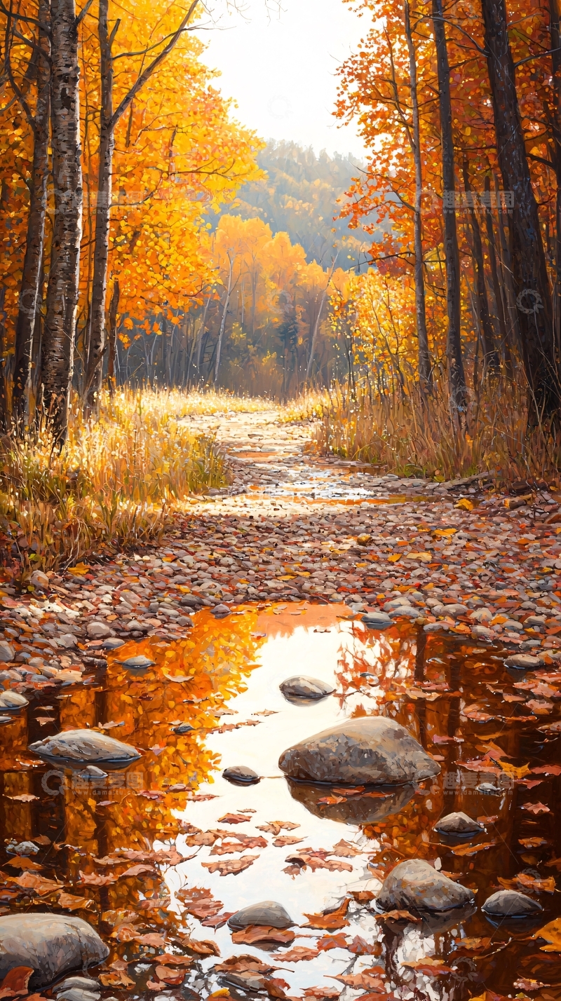 高清大图下载【趣麦麦图】秋日森林小溪风景