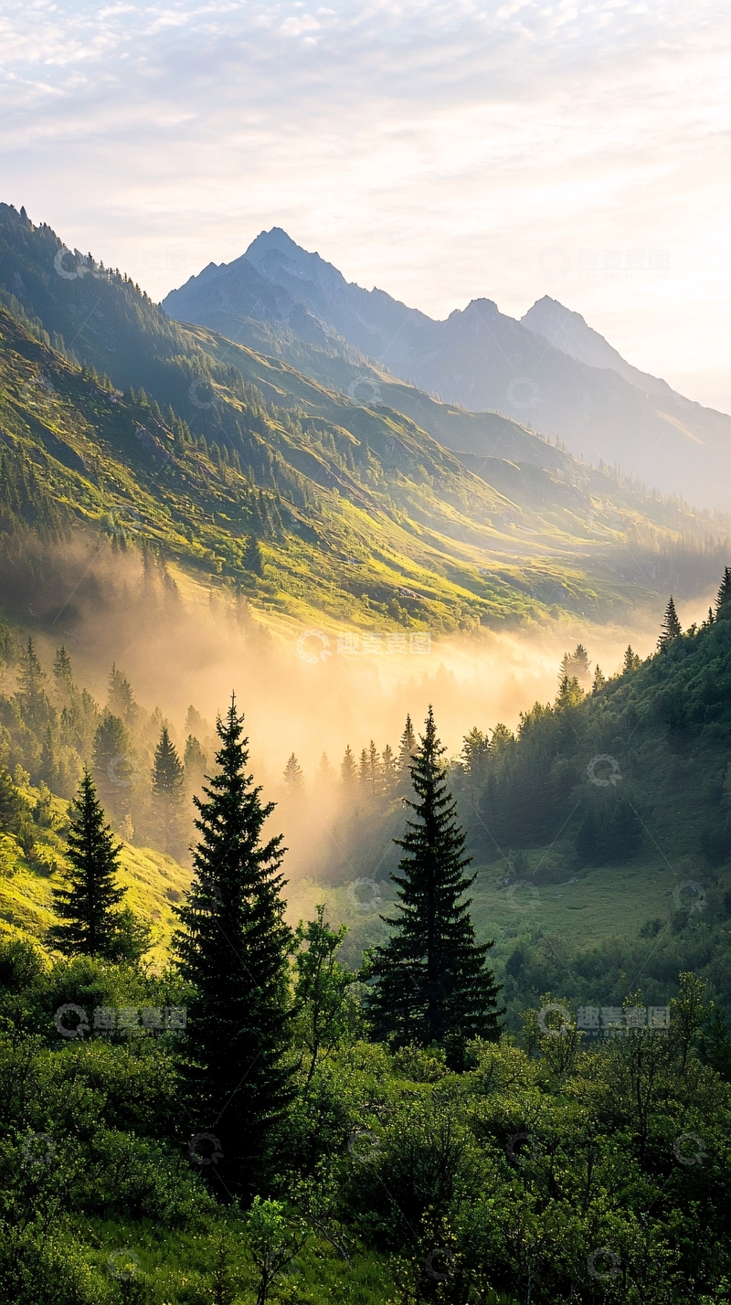 高清大图下载【趣麦麦图】晨雾中的山谷风光