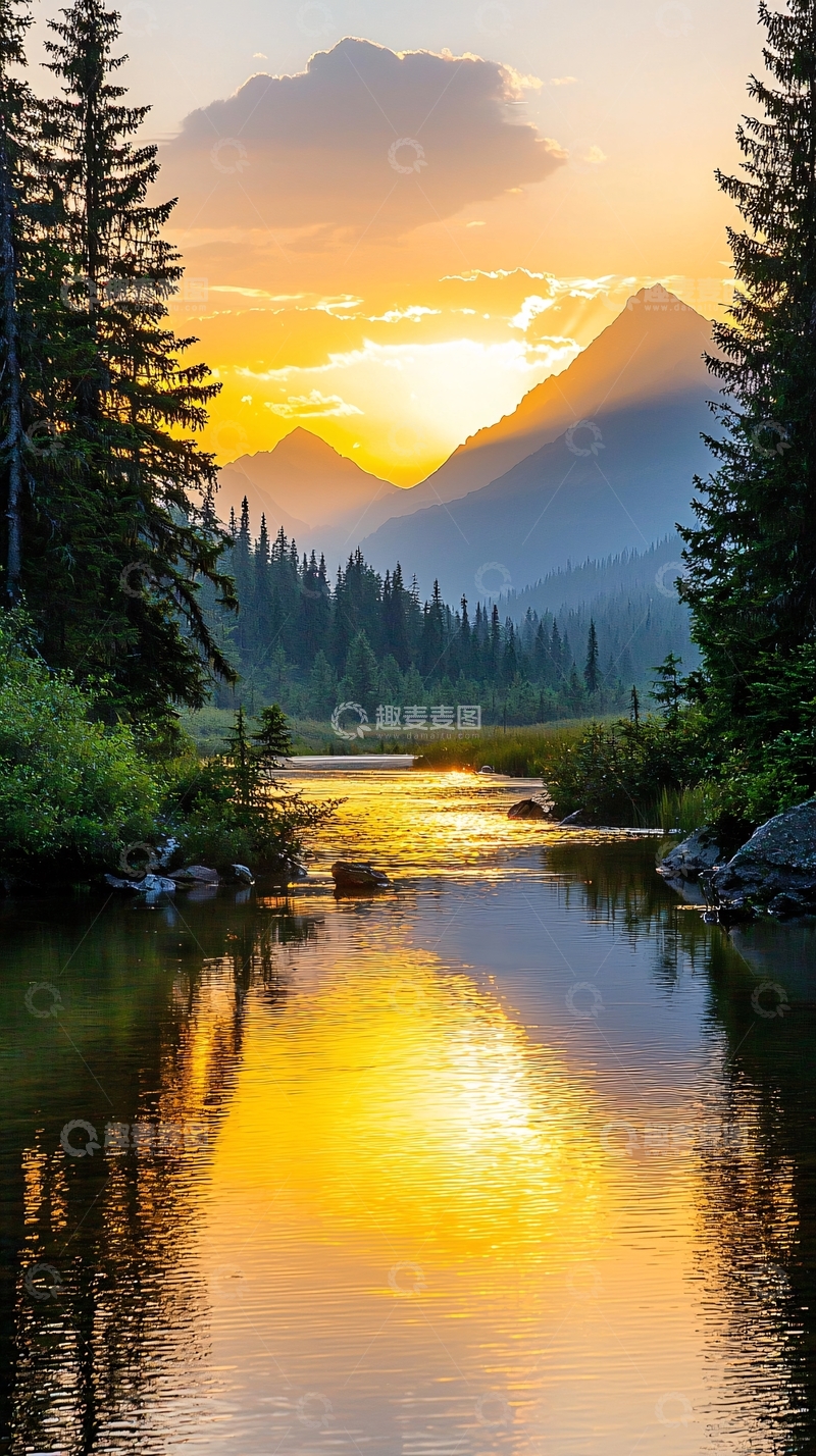 高清大图下载【趣麦麦图】夕阳下的宁静山谷