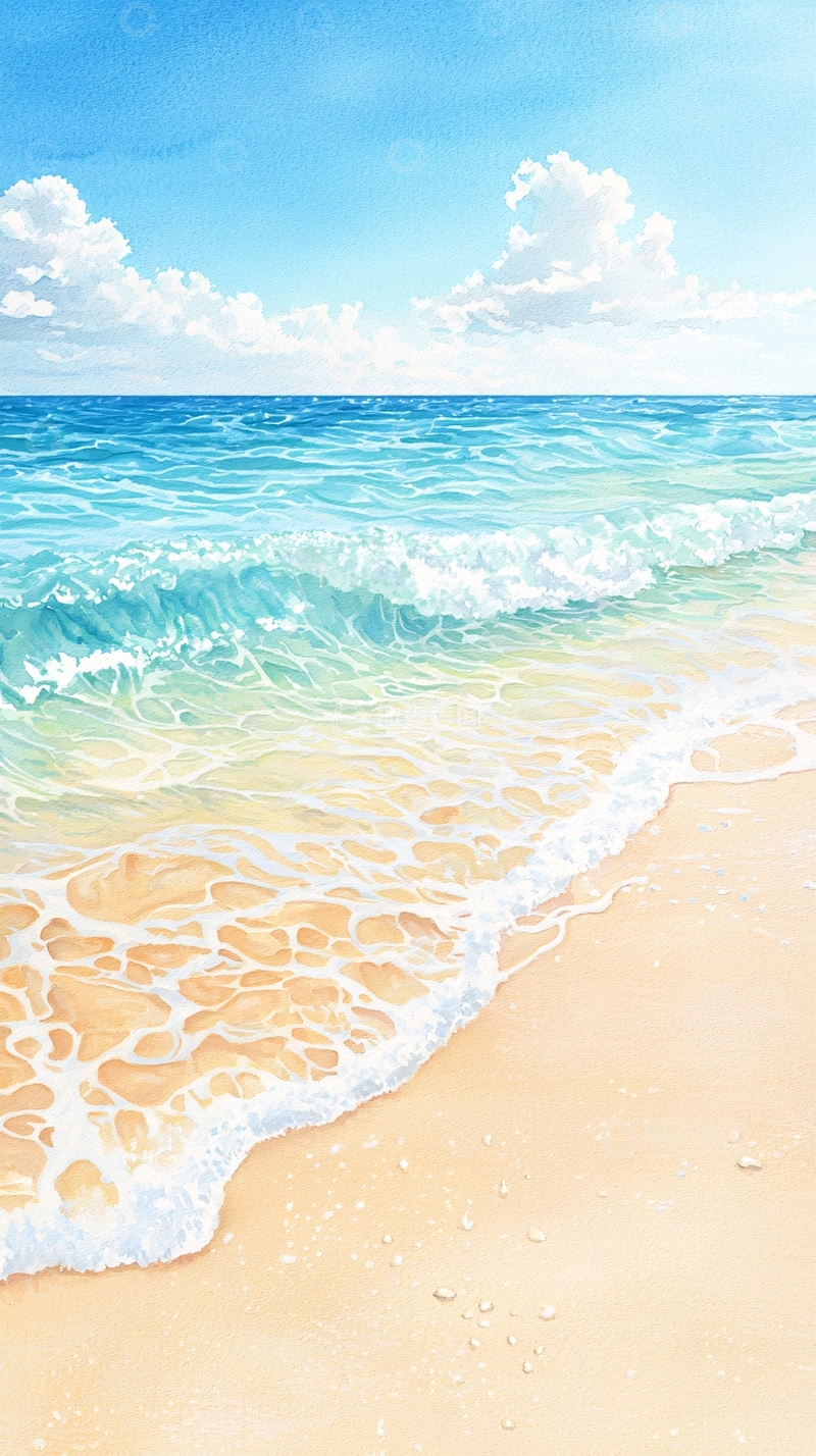 高清大图下载【趣麦麦图】海滩海浪沙滩风景画