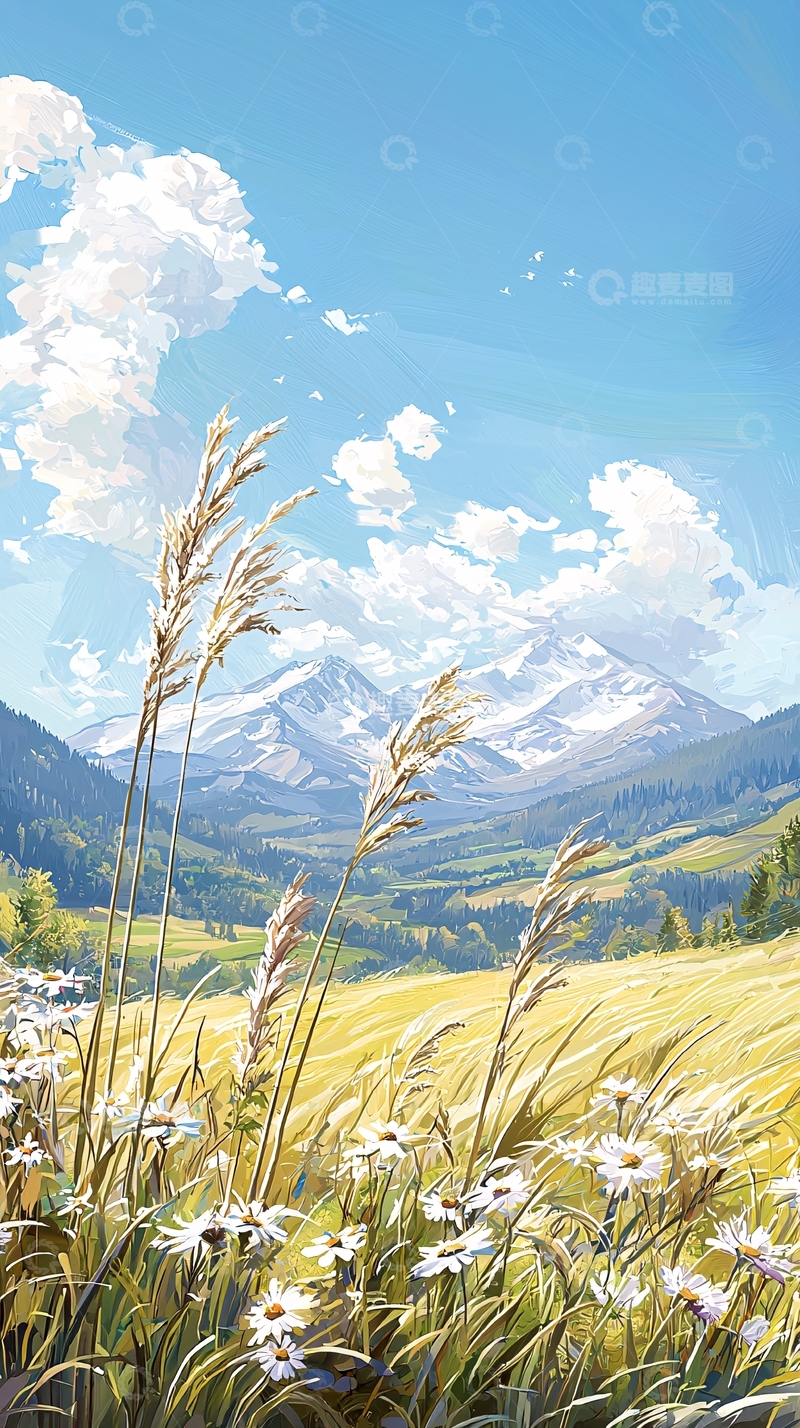 高清大图下载【趣麦麦图】雪山下的田野风景