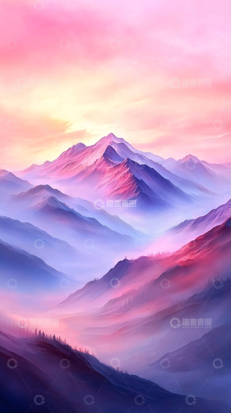 高清大图下载【趣麦麦图】梦幻山峦晨曦