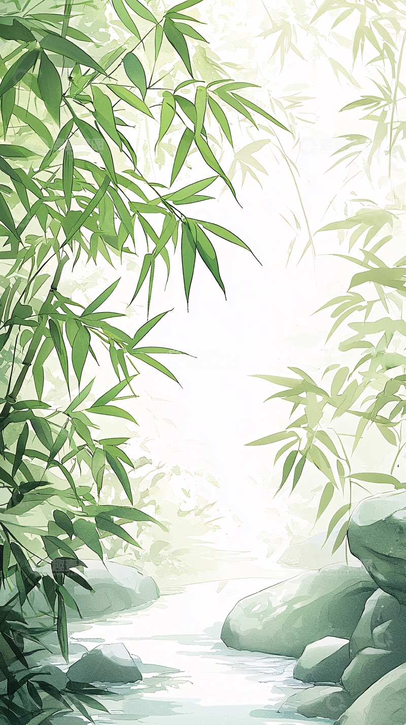 高清大图下载【趣麦麦图】竹林小溪自然风景
