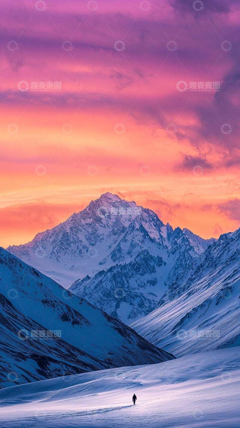 高清大图下载【趣麦麦图】雪山日落徒步旅行风景