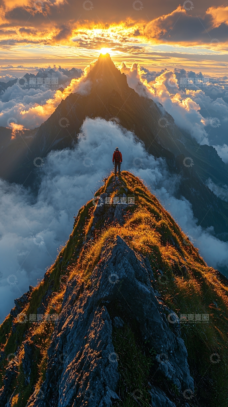高清大图下载【趣麦麦图】日出山巅徒步者
