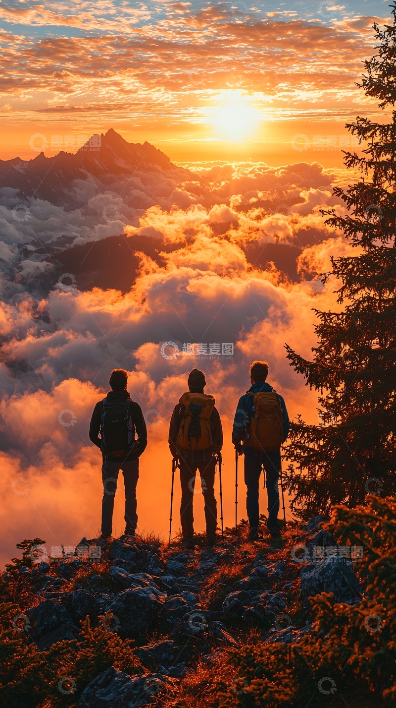 高清大图下载【趣麦麦图】徒步登山日落美景