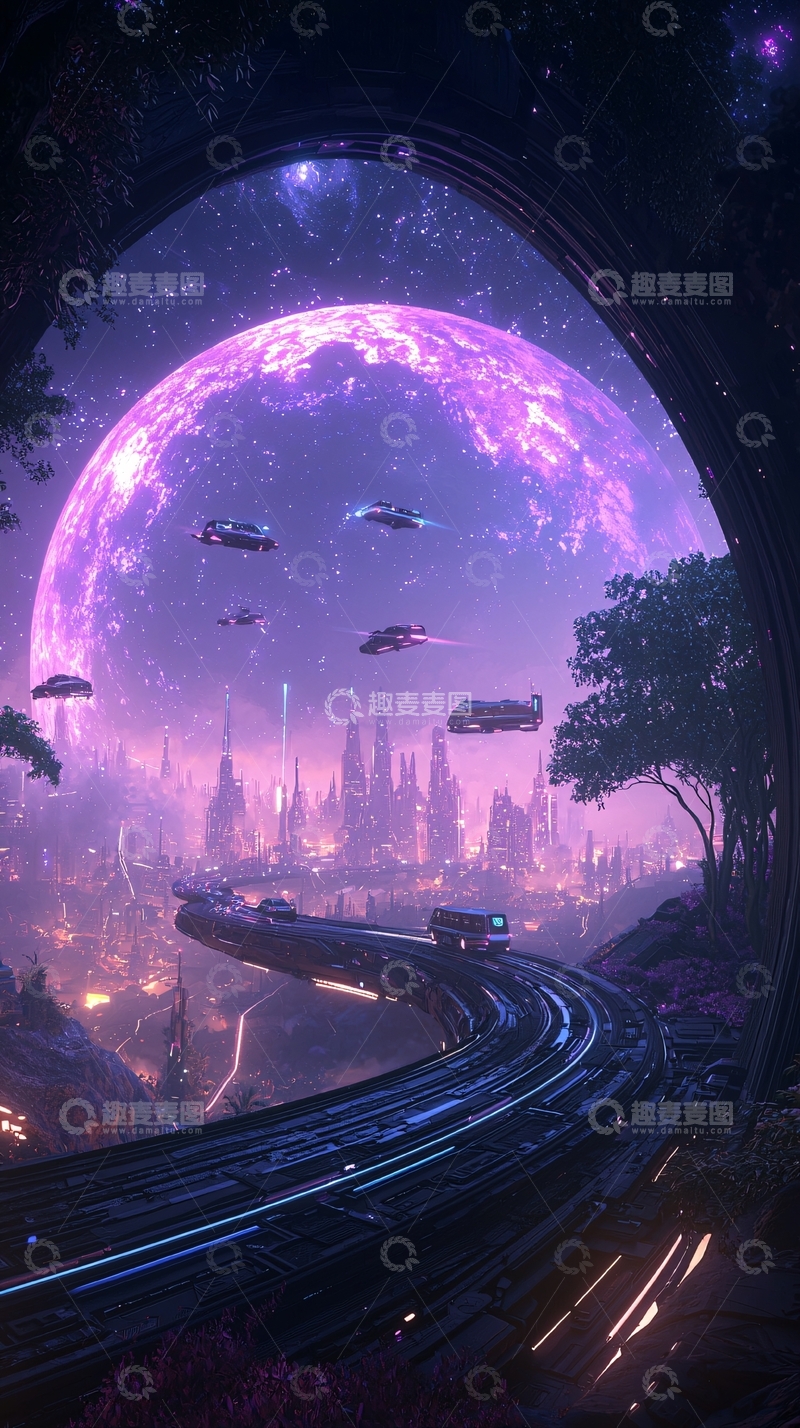 高清大图下载【趣麦麦图】未来星球上的科幻城市夜景