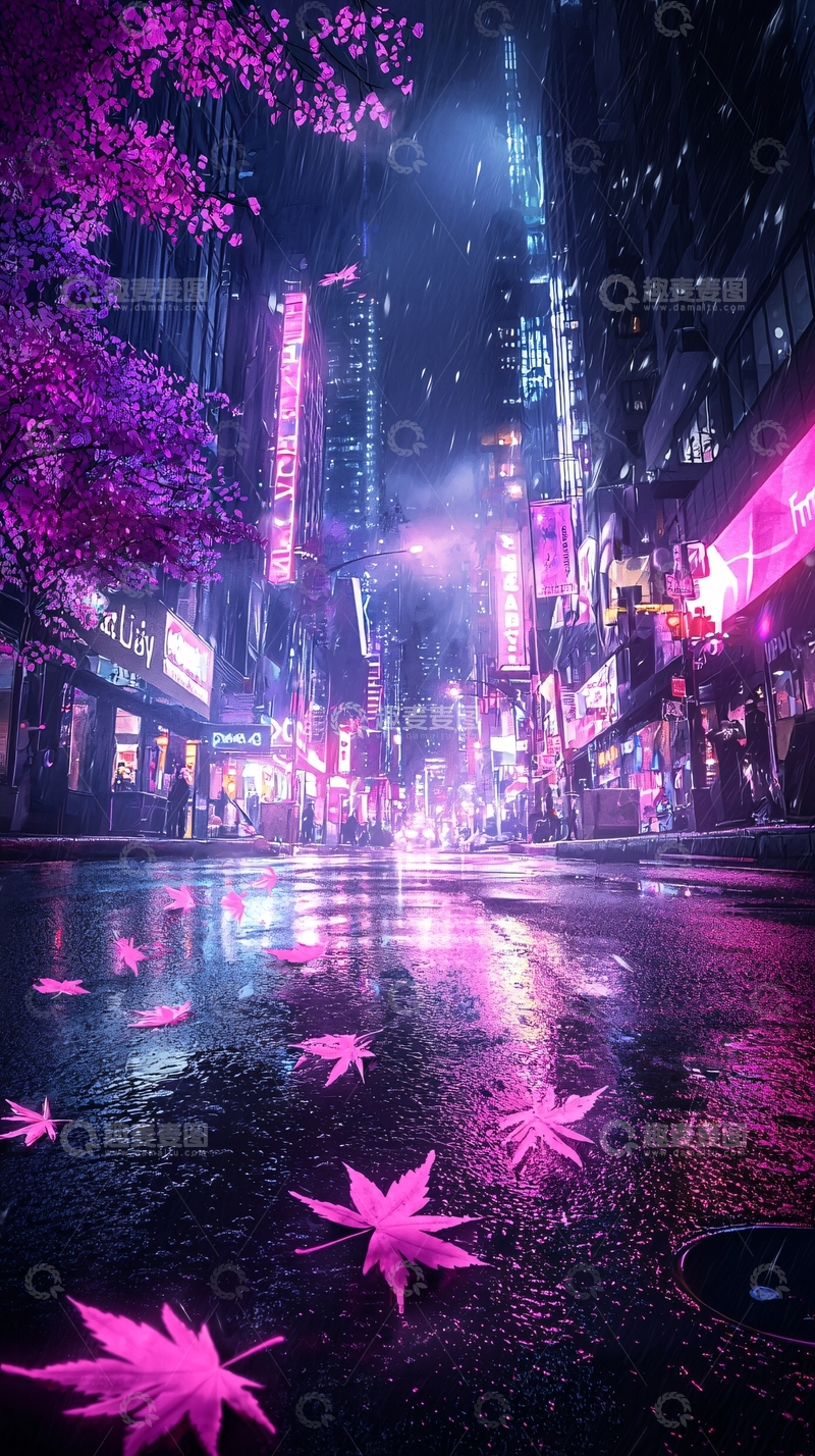 高清大图下载【趣麦麦图】霓虹雨夜城市街景