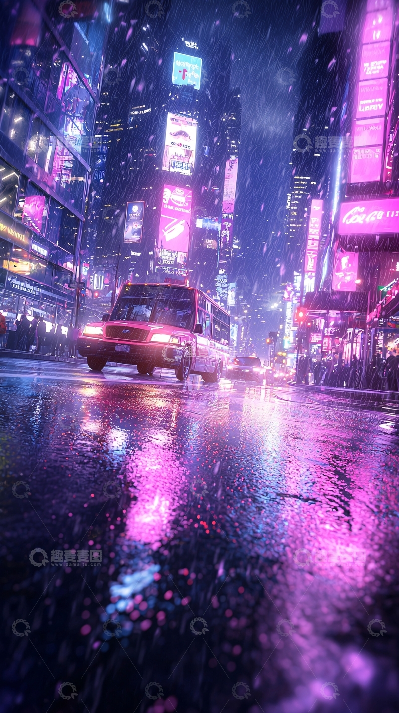 高清大图下载【趣麦麦图】霓虹雨夜城市街景