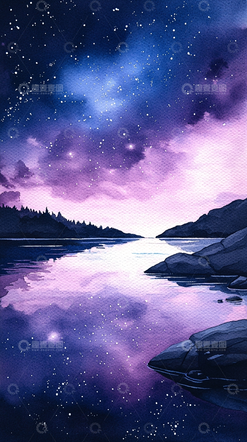 高清大图下载【趣麦麦图】夜空下的宁静湖景