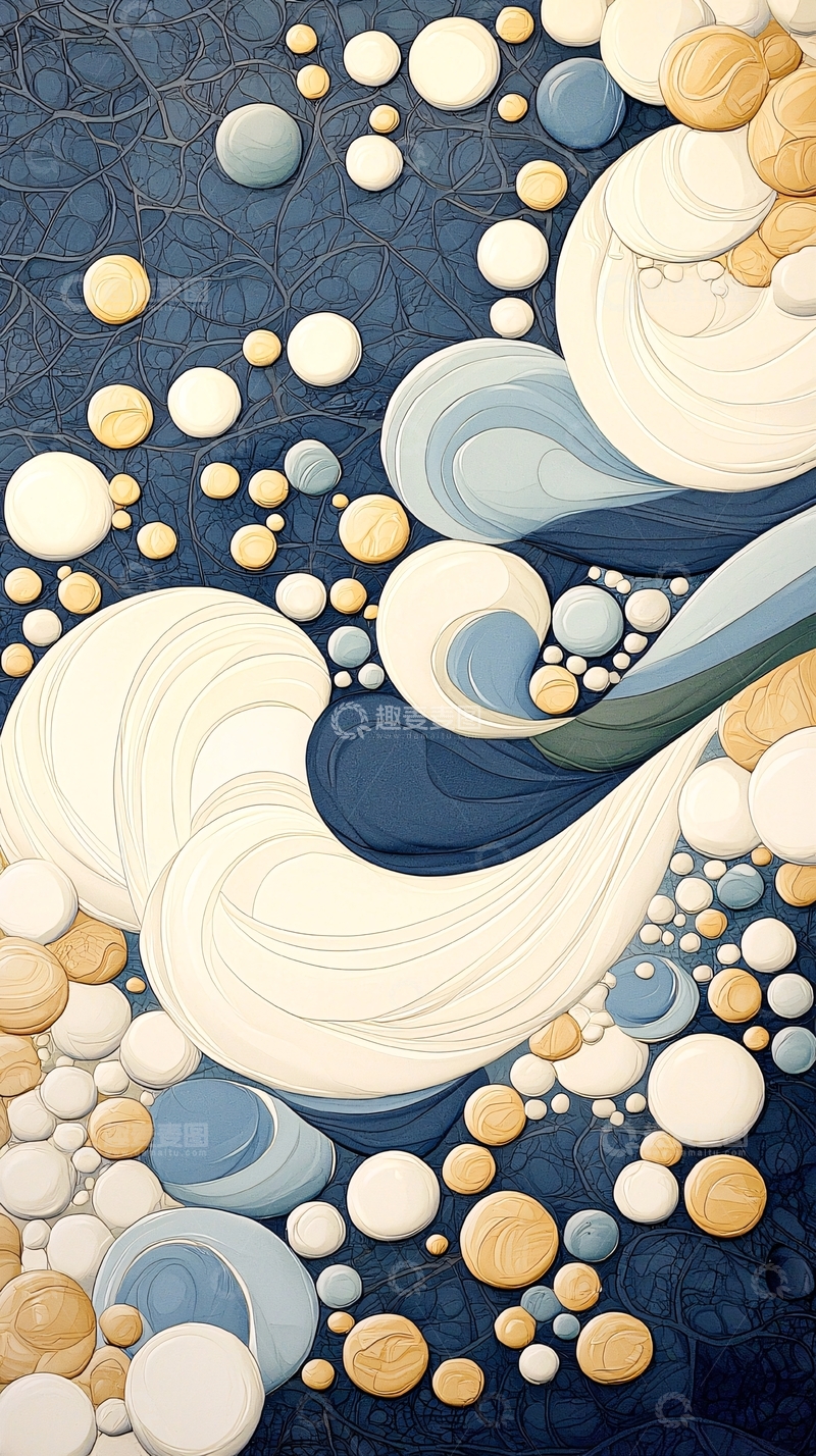 高清大图下载【趣麦麦图】抽象艺术风格的流体与圆点组合