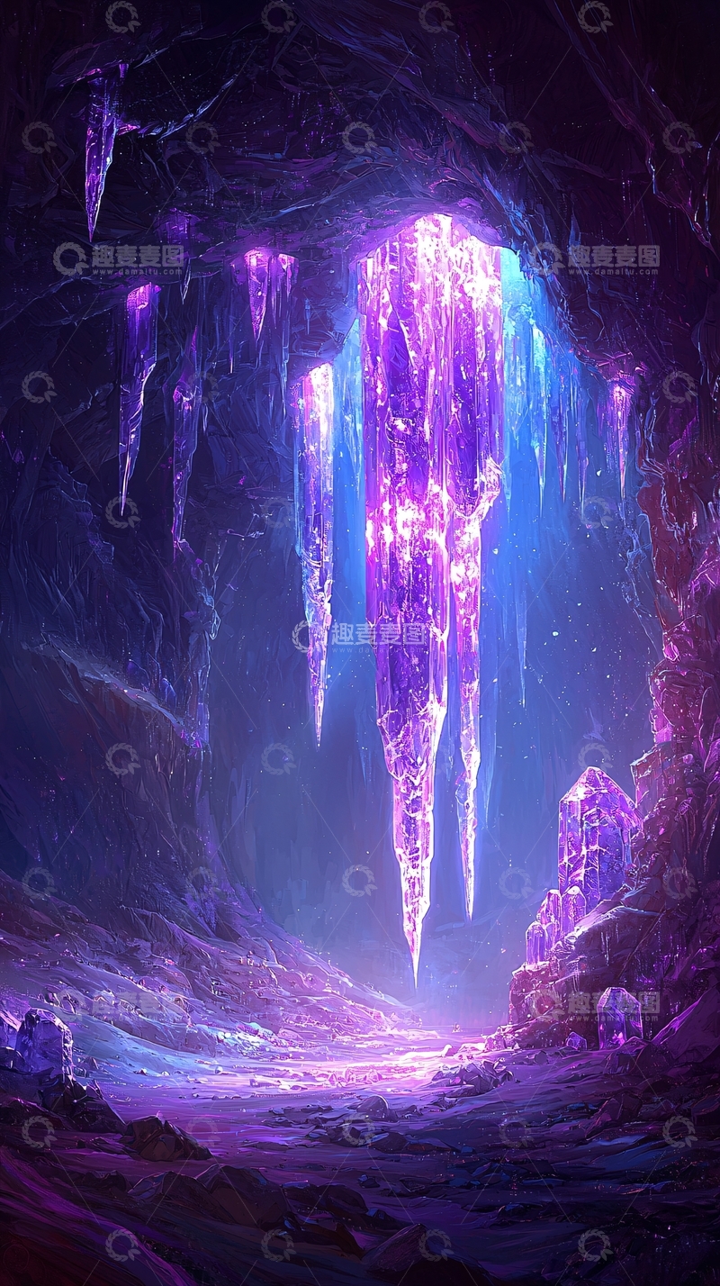 高清大图下载【趣麦麦图】紫色水晶洞穴
