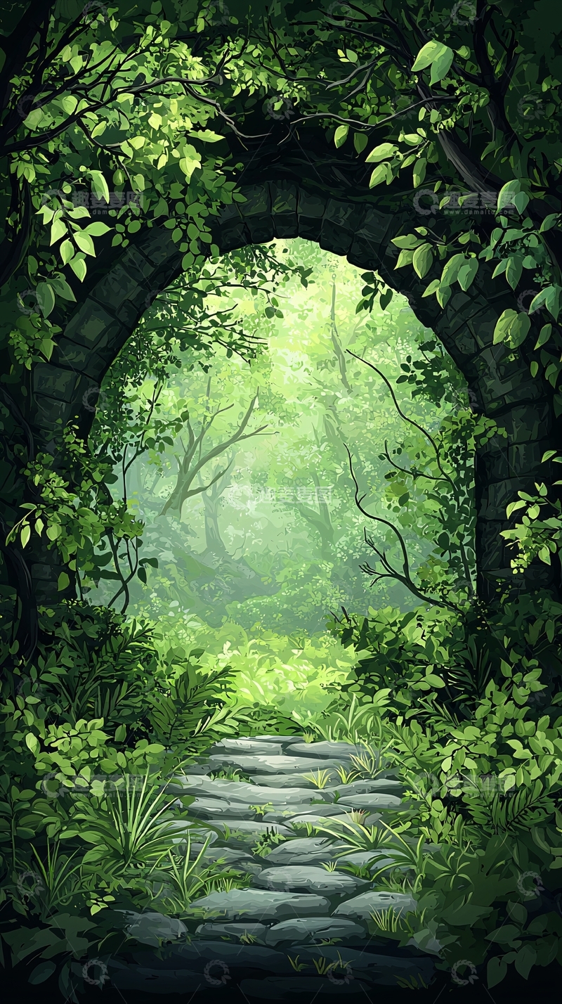 高清大图下载【趣麦麦图】森林中的石径与拱门