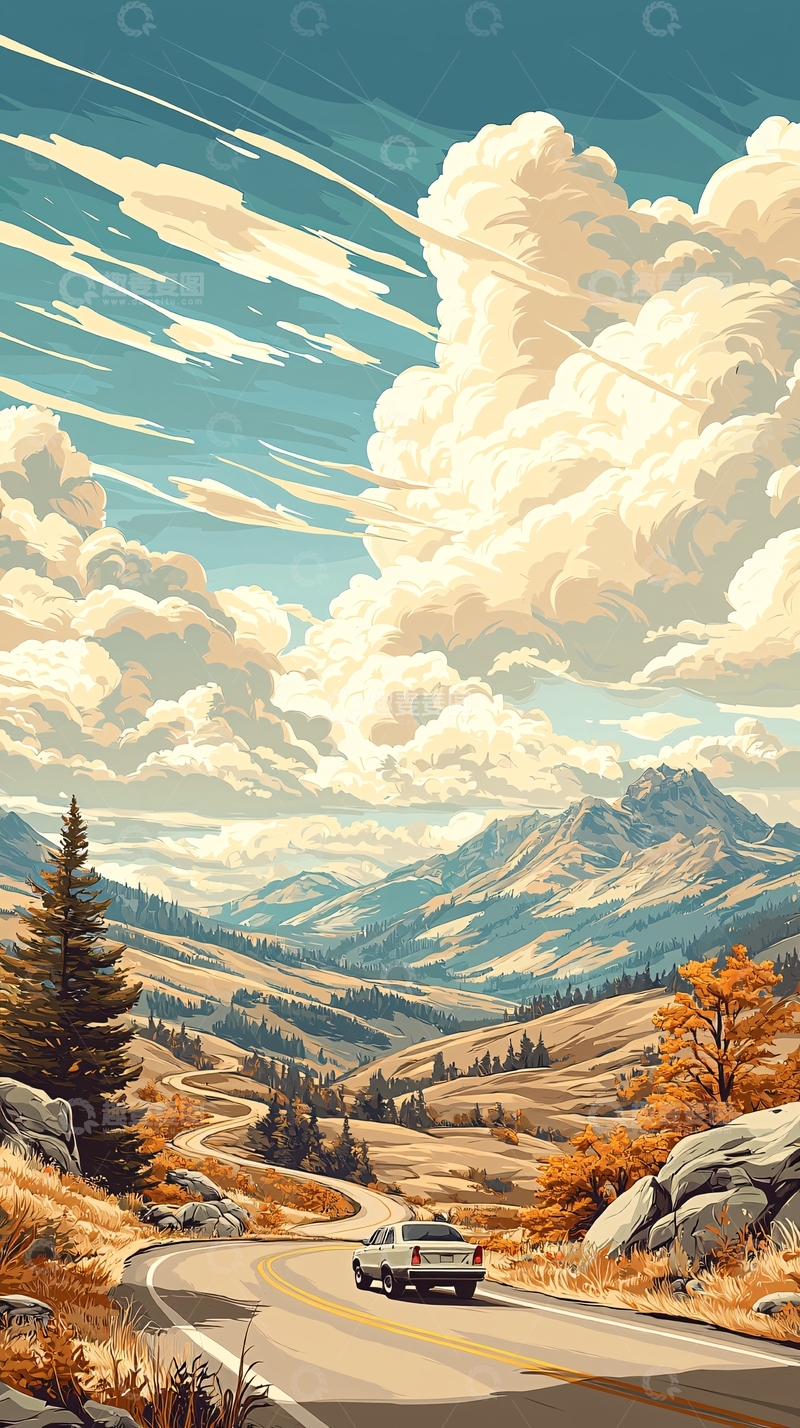 高清大图下载【趣麦麦图】秋日山间自驾游风景