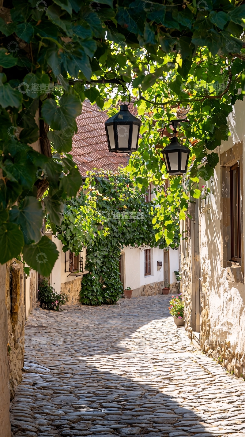 高清大图下载【趣麦麦图】阳光下的石板小巷