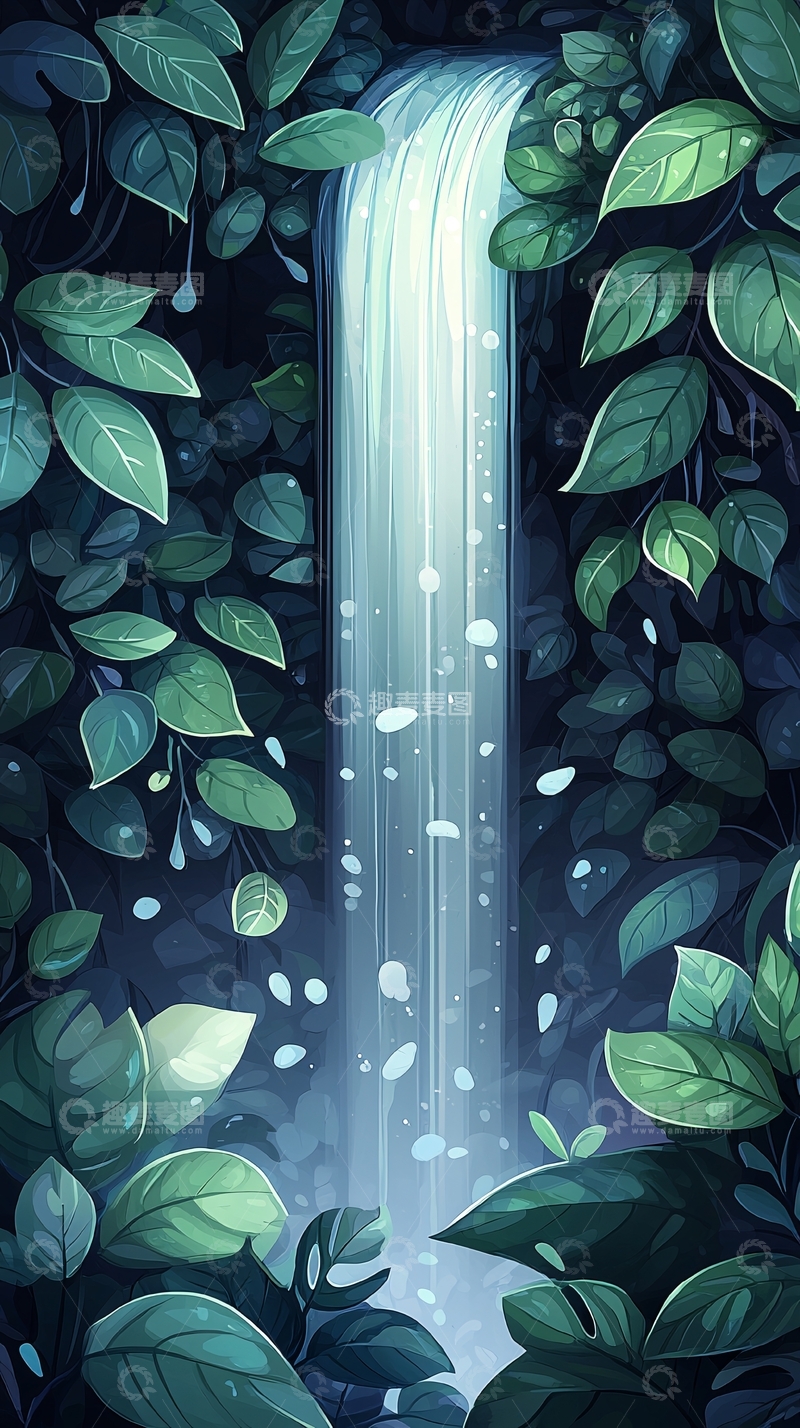 高清大图下载【趣麦麦图】森林中的瀑布