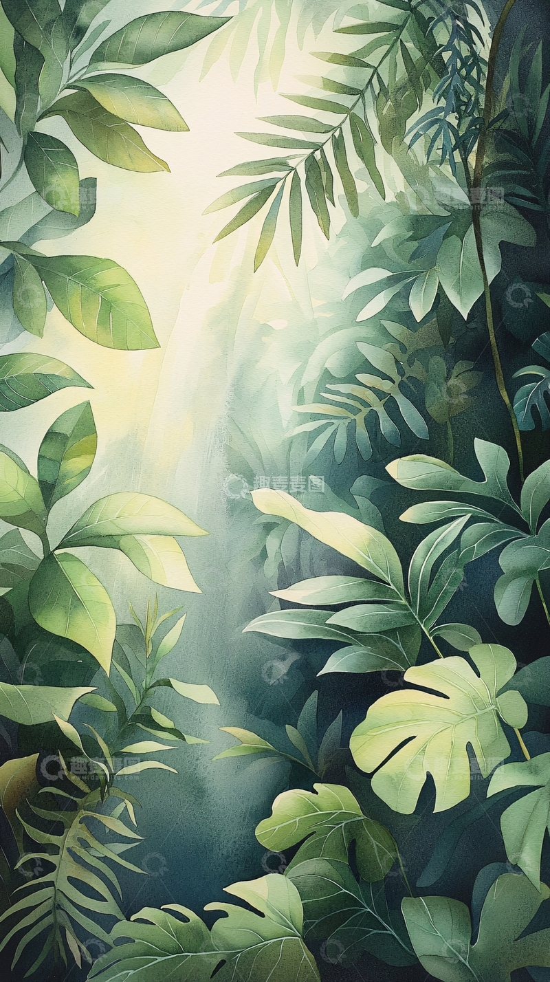 高清大图下载【趣麦麦图】热带雨林中的阳光穿透