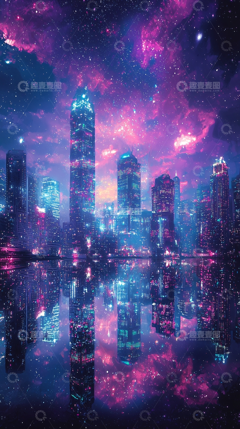 高清大图下载【趣麦麦图】未来霓虹城市夜景