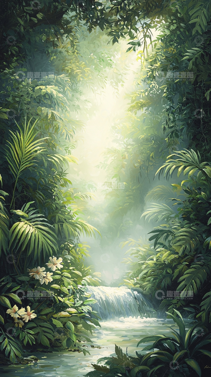 高清大图下载【趣麦麦图】热带雨林瀑布自然风光
