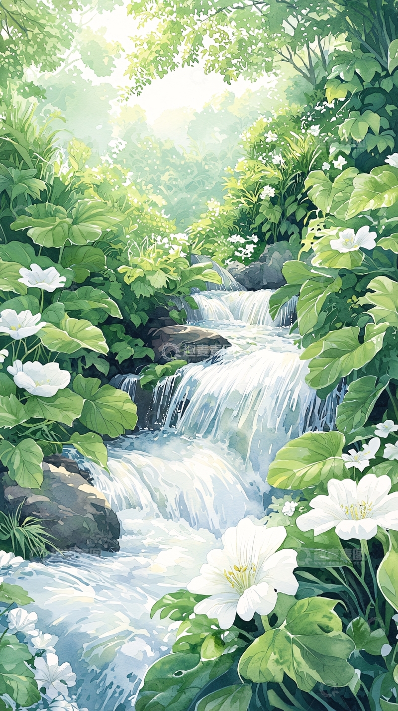 高清大图下载【趣麦麦图】清新自然瀑布风景图