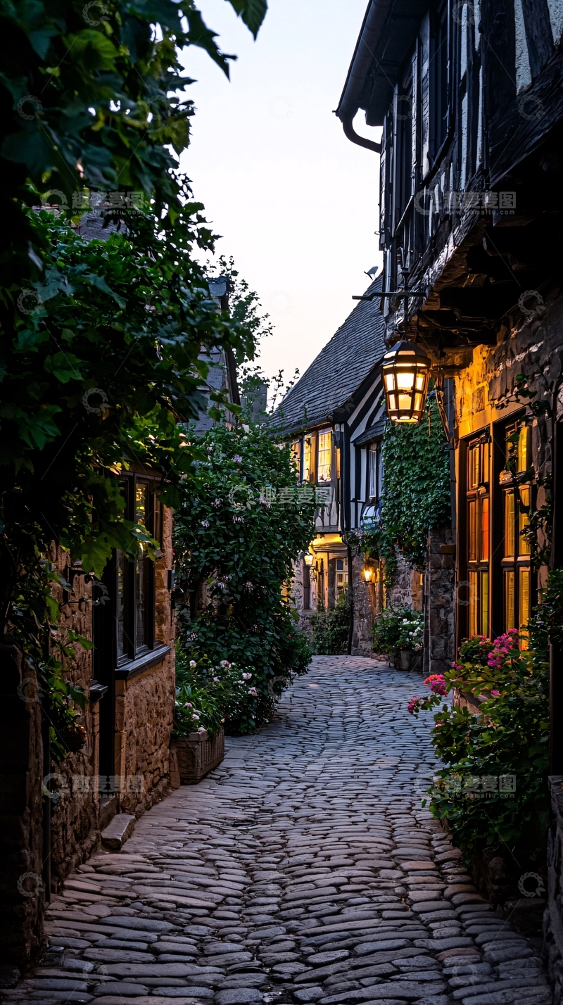 高清大图下载【趣麦麦图】石板路中的古朴小镇