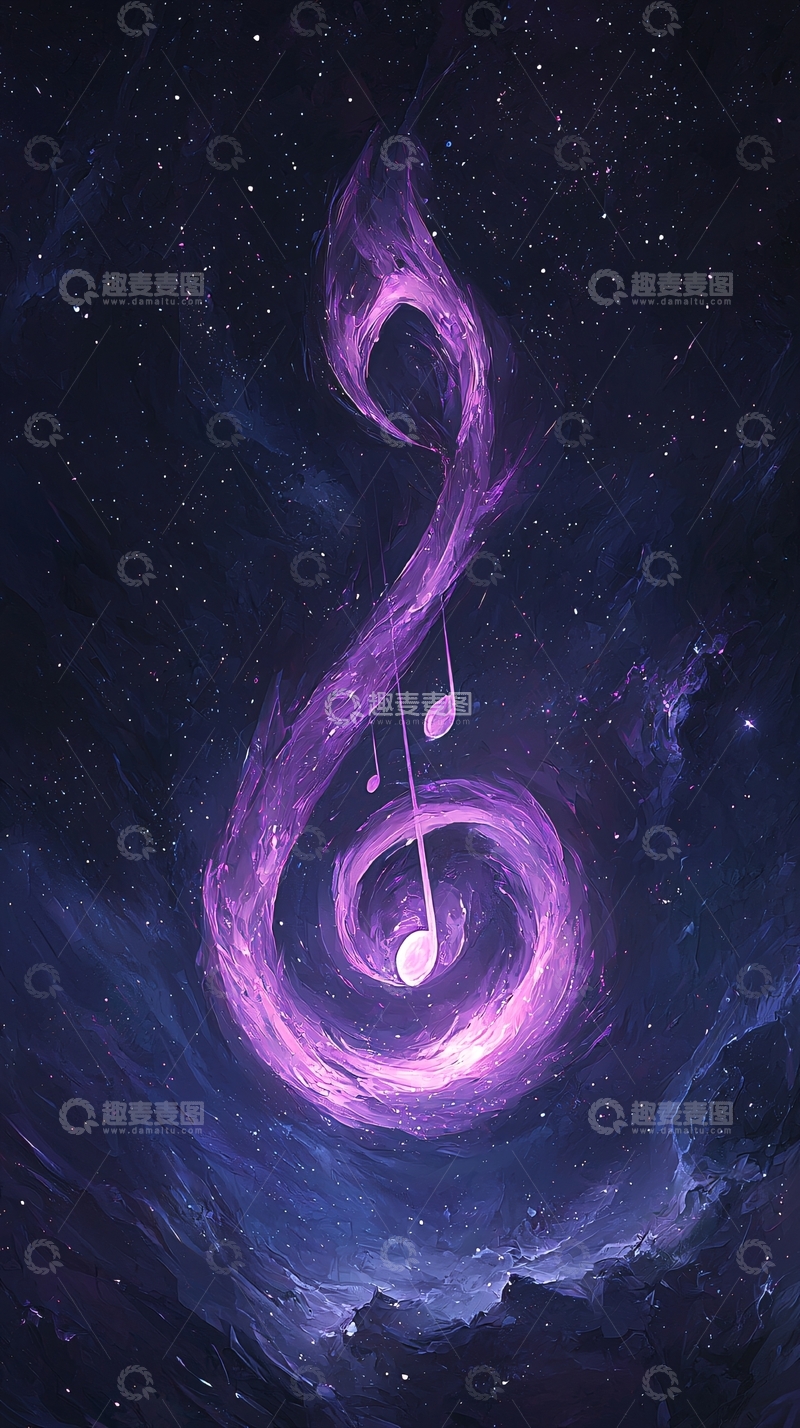 高清大图下载【趣麦麦图】紫色音符星空背景