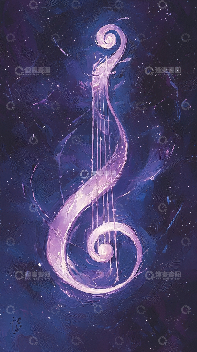 高清大图下载【趣麦麦图】紫色音符星空背景插画