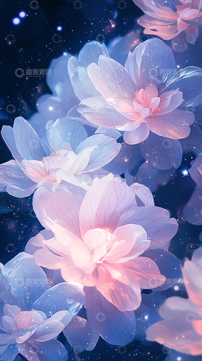 高清大图下载【趣麦麦图】梦幻星空下的花朵背景图