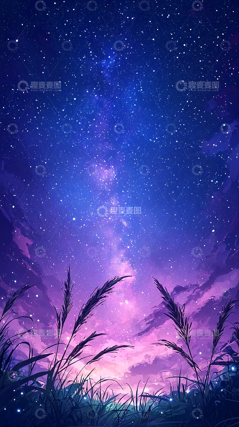 高清大图下载【趣麦麦图】星空下的芦苇丛
