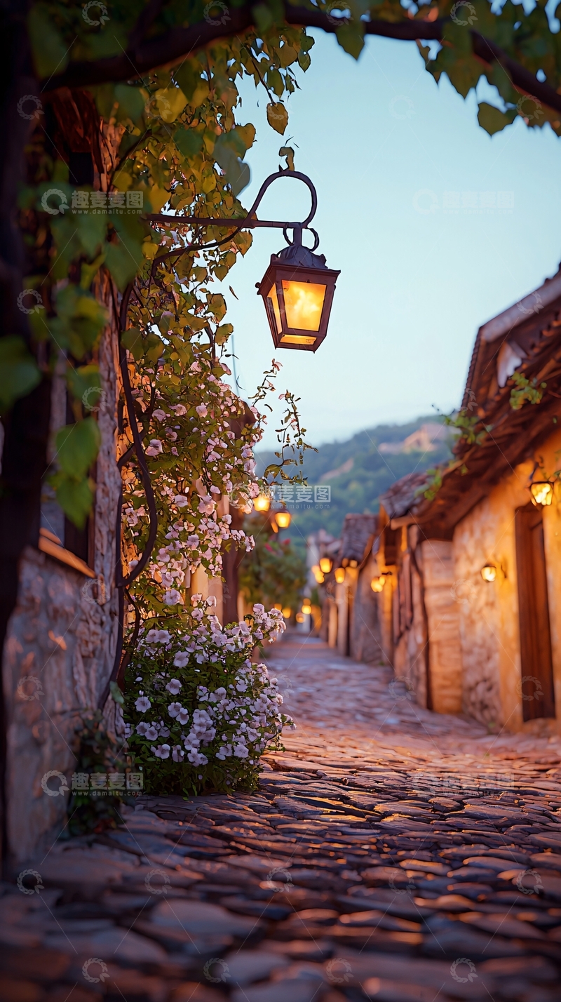 高清大图下载【趣麦麦图】石板路旁的温馨街景