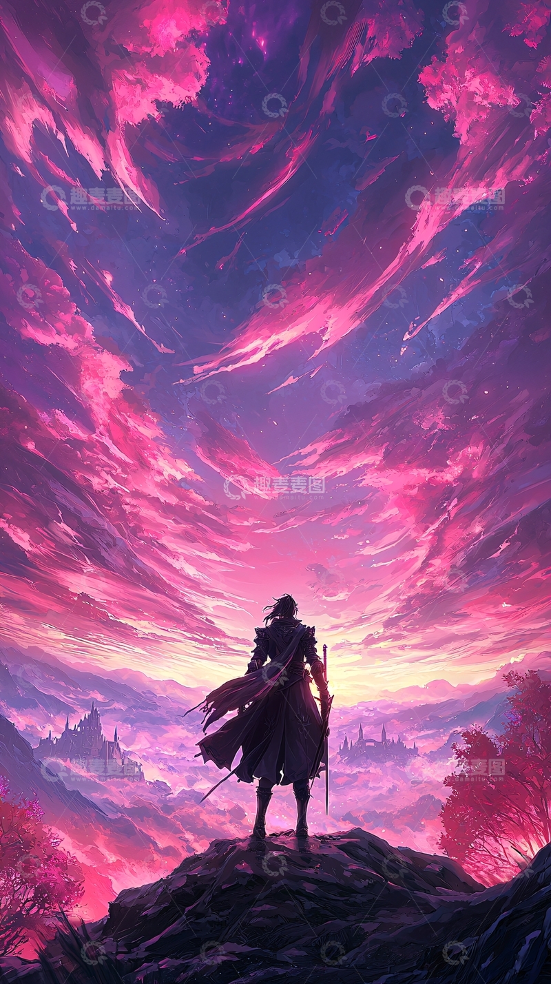 高清大图下载【趣麦麦图】紫霞仙踪：神秘的山顶旅人