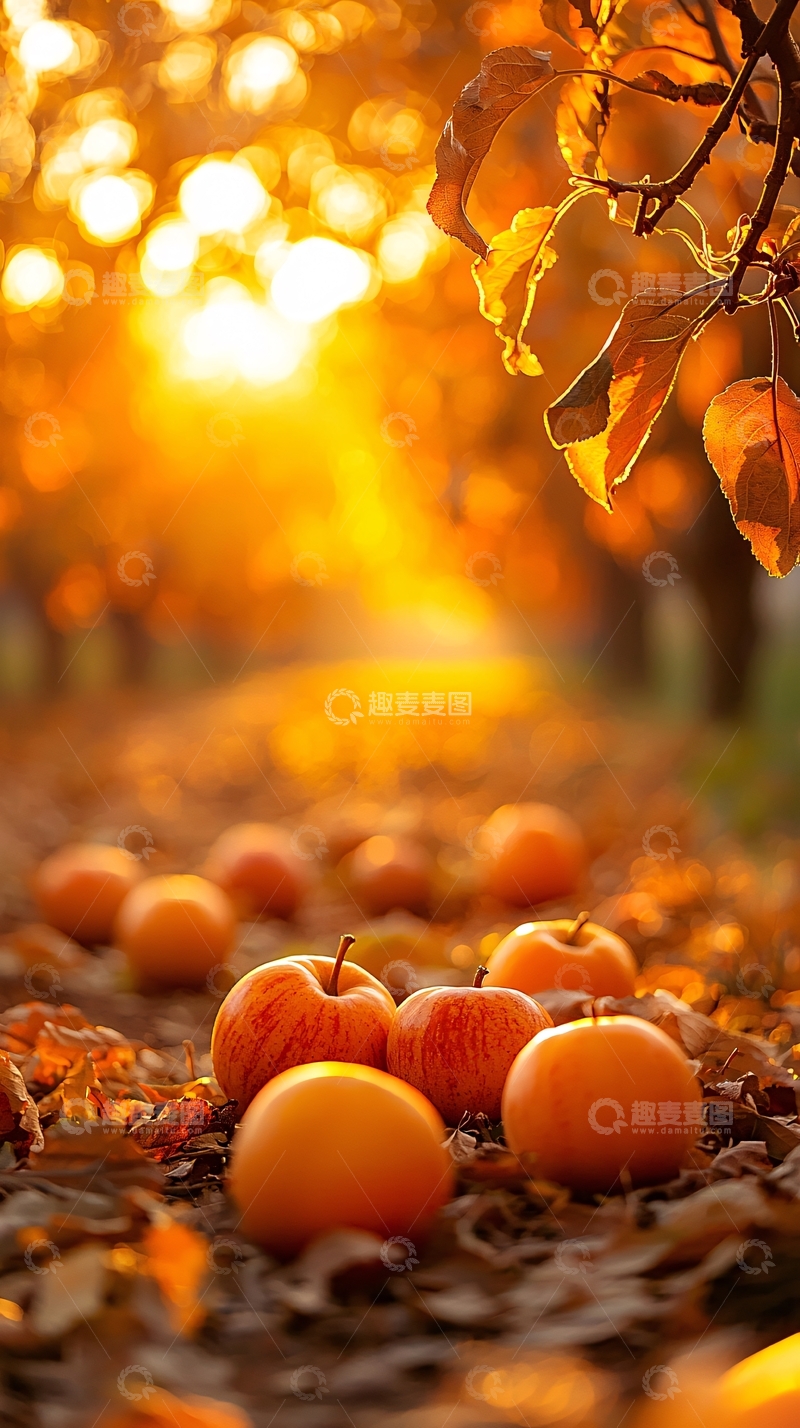 高清大图下载【趣麦麦图】秋日苹果落叶风景