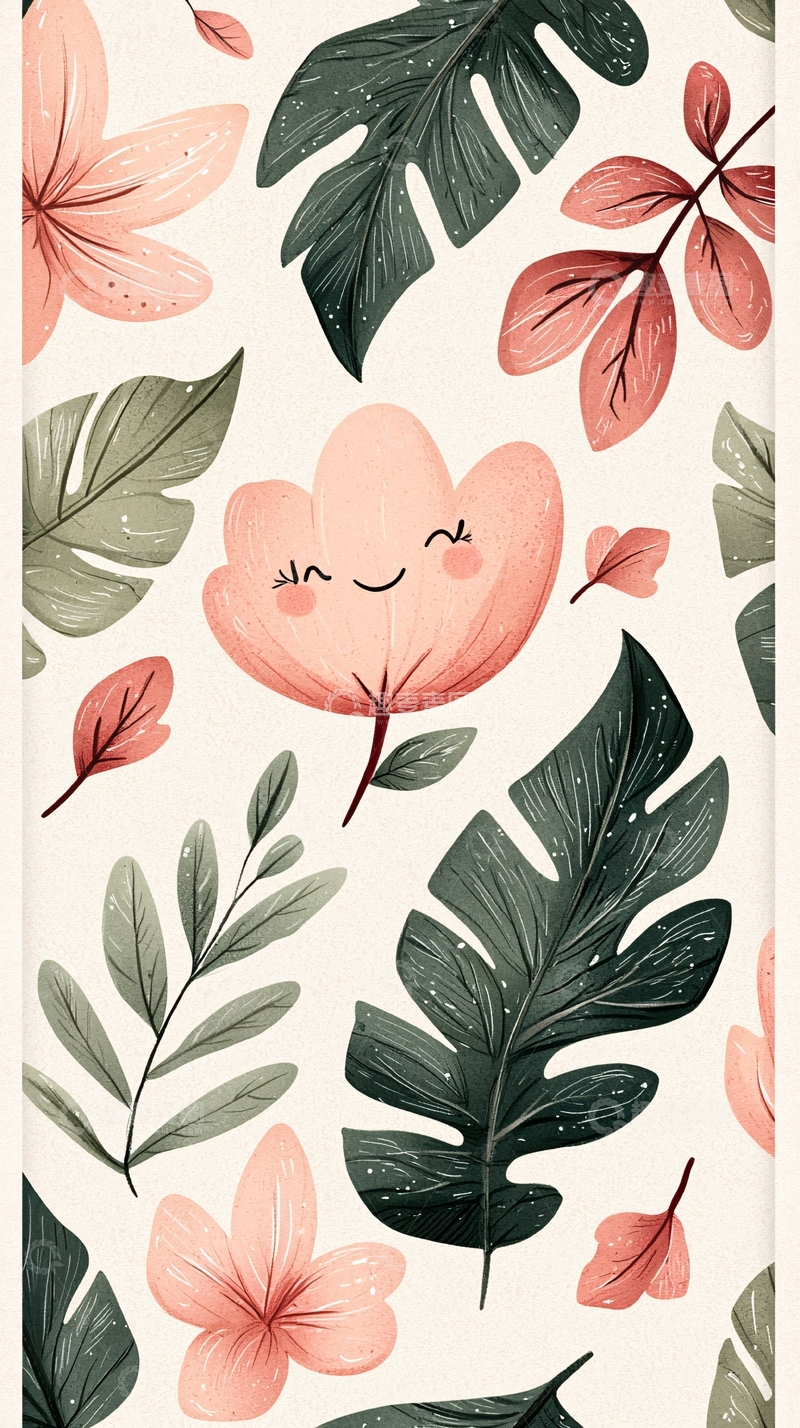 高清大图下载【趣麦麦图】热带植物卡通风格背景图