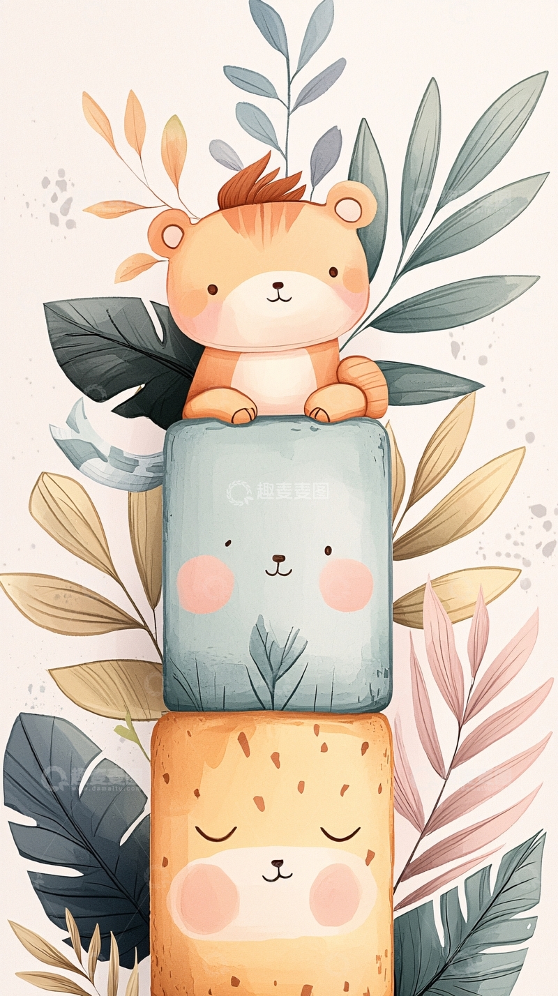 高清大图下载【趣麦麦图】可爱动物叠叠乐插画素材