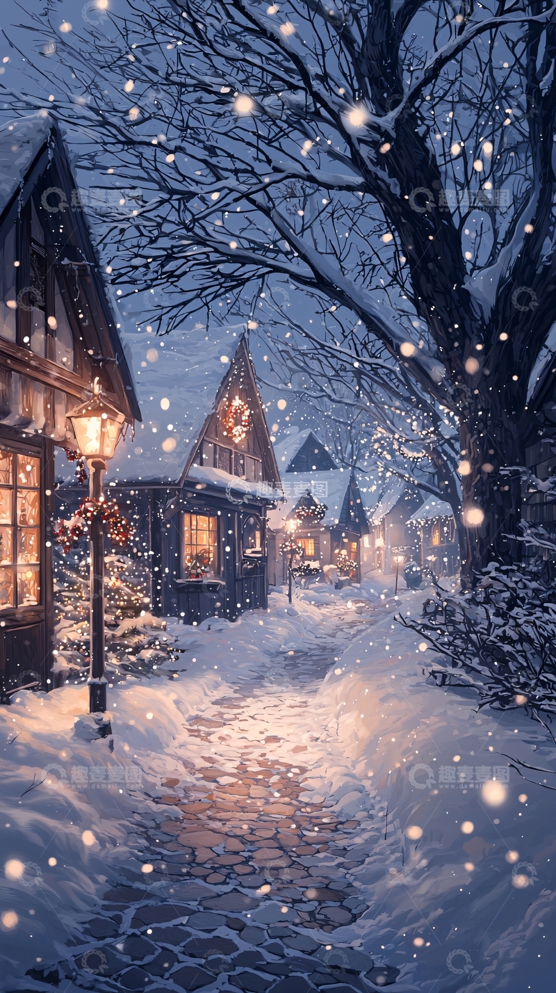 高清大图下载【趣麦麦图】冬夜小巷雪景