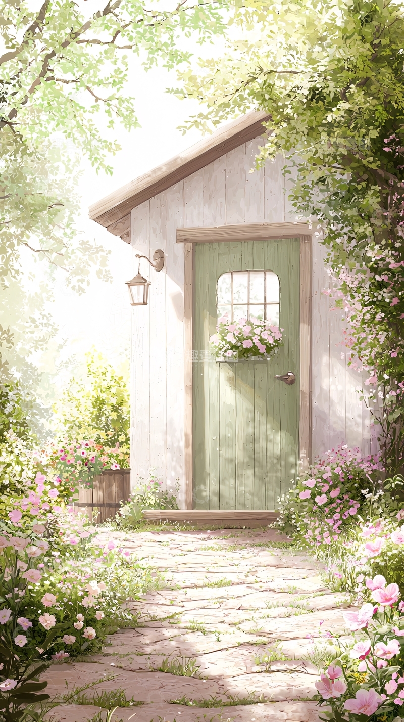 高清大图下载【趣麦麦图】春日花园小屋门