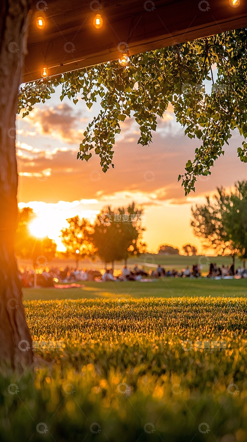 高清大图下载【趣麦麦图】夕阳下的户外聚会场景